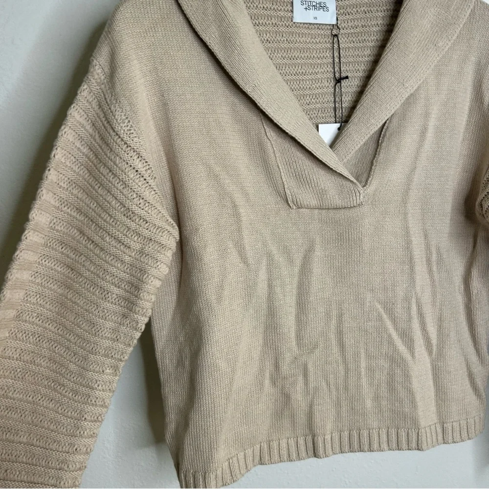 NWT 100% Cotton Tan Textured Pullover Sweater Stitches & Stripes Size XS